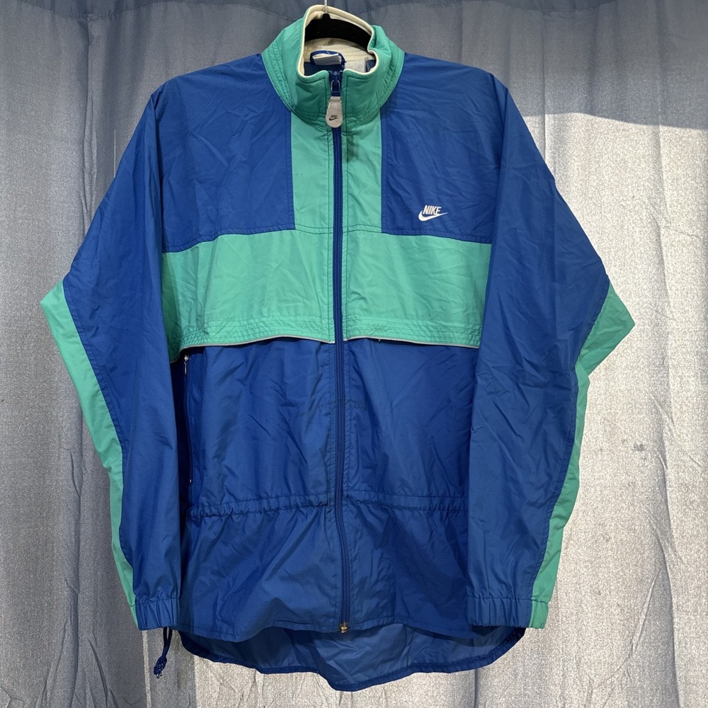 Vintage Nike Jacket Mens S Blue Teal Full Zip Colorblock Nylon Windbreaker 90s
